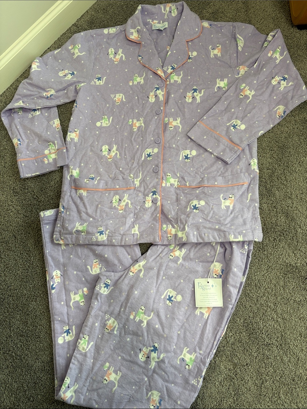 Purrrfect Button-Front Flannel Pajamas